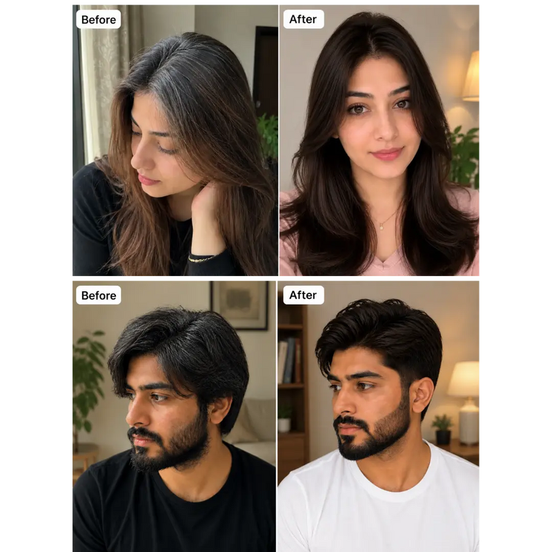 Before and after results using 3-in-1 Hair Color Shampoo Instant Results(Get 100% Grey Coverage + Nourishment in 10 min) – (Guaranteed!)-160 ml